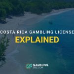 Aerial view of a Costa Rican beach and coastline with the text “Costa Rica Gambling License Explained.”