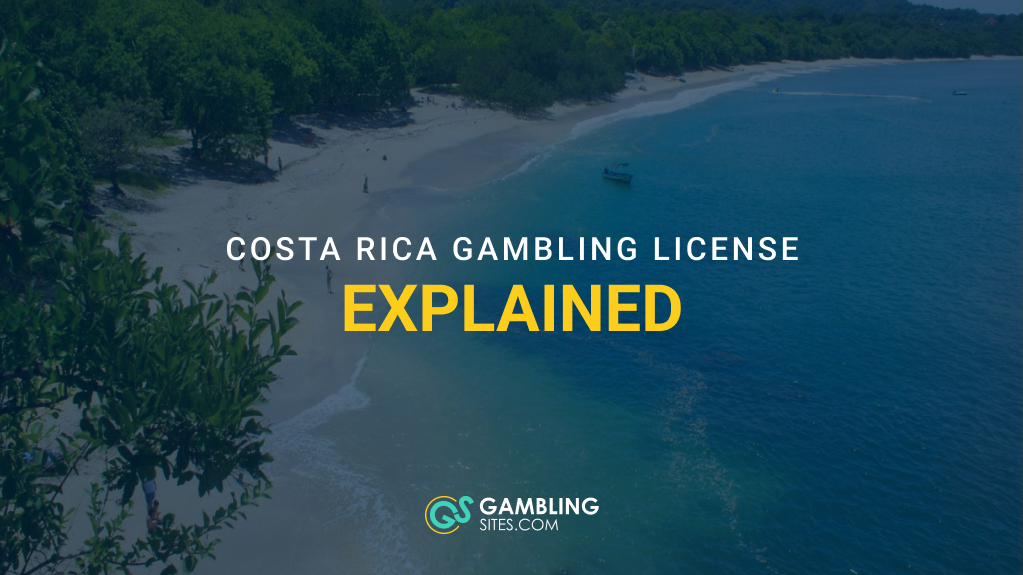 Aerial view of a Costa Rican beach and coastline with the text “Costa Rica Gambling License Explained.”
