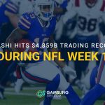Buffalo Bills player running with the football beneath text reading “Kalshi Hits $4.859B Trading Record During NFL Week 1.”