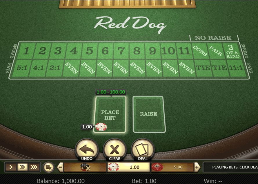 red dog poker placing a bet