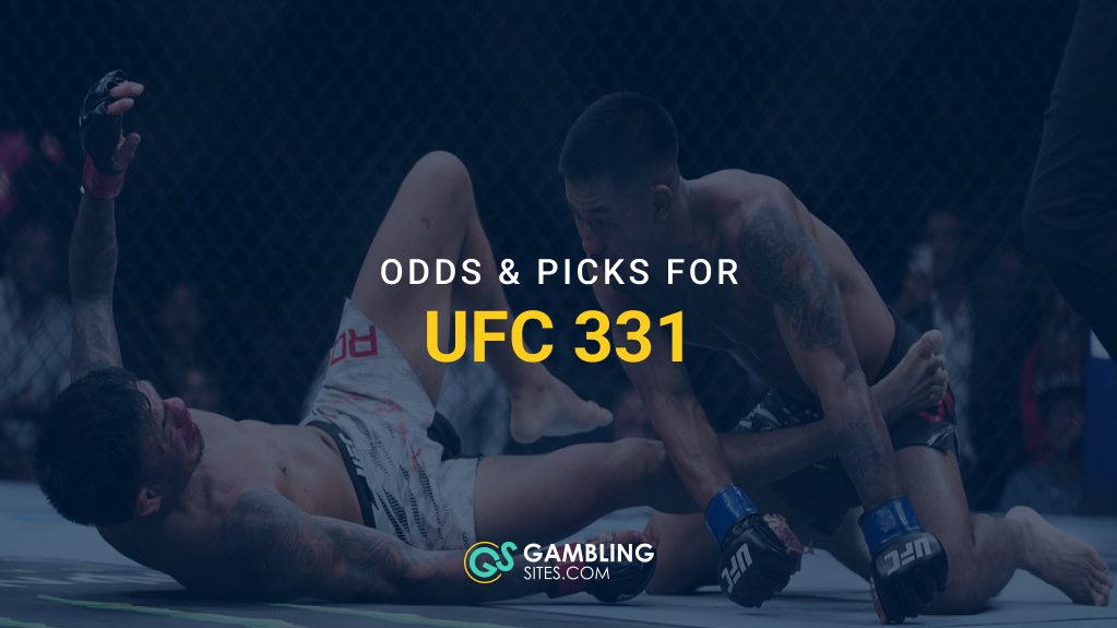 Two UFC fighters grapple on the mat beneath the text “Odds & Picks for UFC 331.”