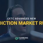 Man wearing glasses speaking into a microphone with text reading “CFTC Advances New Prediction Market Rules.”