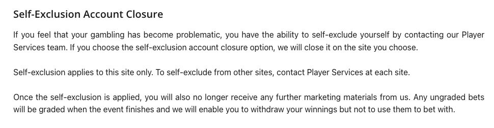 Wild Casino Self Exclusion Policy Screenshot