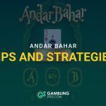 Andar Bahar game table with a three of diamonds, overlaid with “Andar Bahar Tips and Strategies” text and the GamblingSites.com logo.