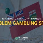 Ontario flag pinned to a map with text reading “iGaming Ontario Withheld Problem Gambling Study.”