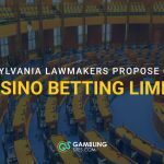 Legislative chamber with text reading “Pennsylvania lawmakers propose online casino betting limits.”