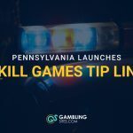 Flashing police car lights with text reading “Pennsylvania Launches Skill Games Tip Line.”