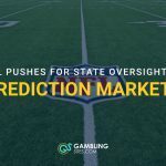 NFL logo on a football field with text reading “NFL Pushes for State Oversight of Prediction Markets” and the GamblingSites.com logo.