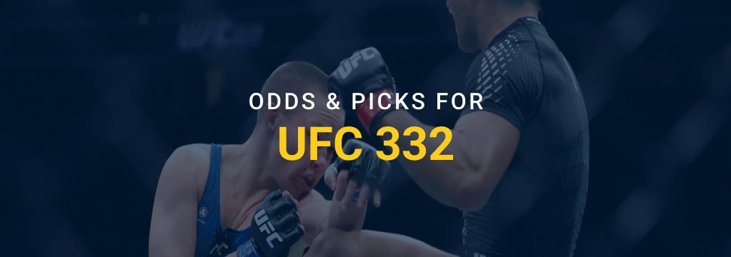 Two UFC fighters competing in the octagon with “Odds & Picks for UFC 332” text and the GamblingSites.com logo.