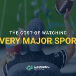Fan holding a football and popcorn while watching TV, with text reading “The Cost of Watching Every Major Sport.”