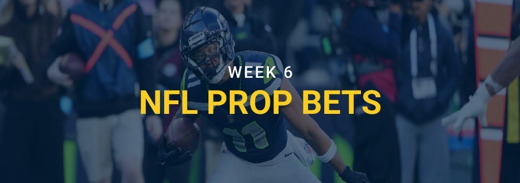 Seattle Seahawks player carrying a football, with text reading “Week 6 NFL Prop Bets” and the GamblingSites.com logo.